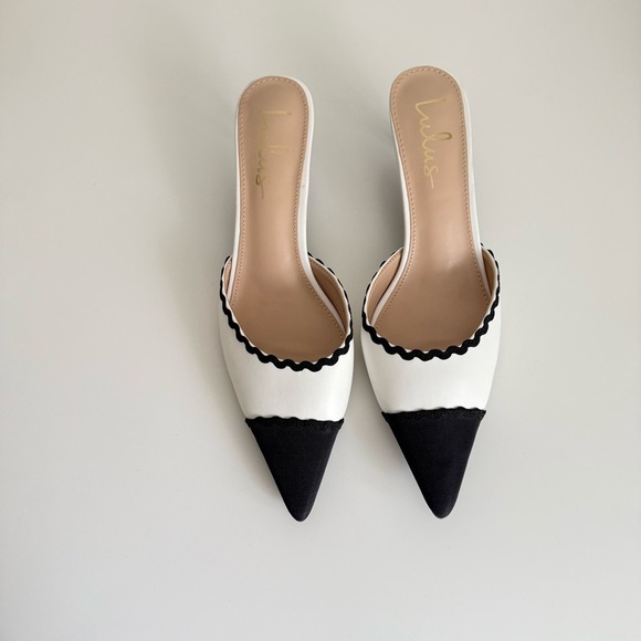 Lulus Calton Black White Pointed Toe Mules Pumps Size 10 Chic Minimalist Style - Picture 3 of 6
